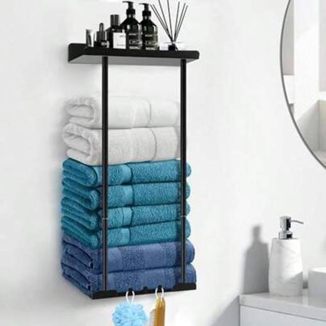 SHEIN 1PC Towel Rail No Drilling â Towel Rack Self-Adhesive With Shelf, Bath Towel Holder For Gluing For Bathroom Wall
