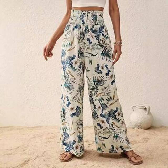 SHEIN Women&#39;s Casual Loose Vacation Retro Versatile Travel Jogging Pants With Floral Print, Elastic Waist, Breathable & Comfortable For Daily Wear, Spring/S