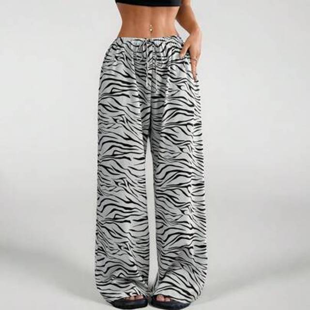 SHEIN Women&#39;s Summer Casual Wide-Legged Pants With Zebra Print