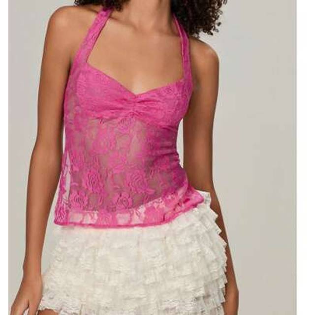 SHEIN Women Sexy Halter Neck Tank Tops Lace Tie-Up Sleeveless Vests Summer Casual Slim Fit T-Shirts Streetwear