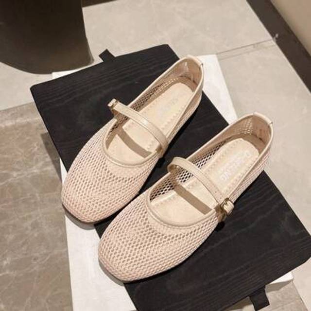 SHEIN Women&#39;s Mesh Ballet Flats, 2025 New Summer Low Vamp Shoes, Net Breathable One-Buckle Strap, Pink Flat Loafers