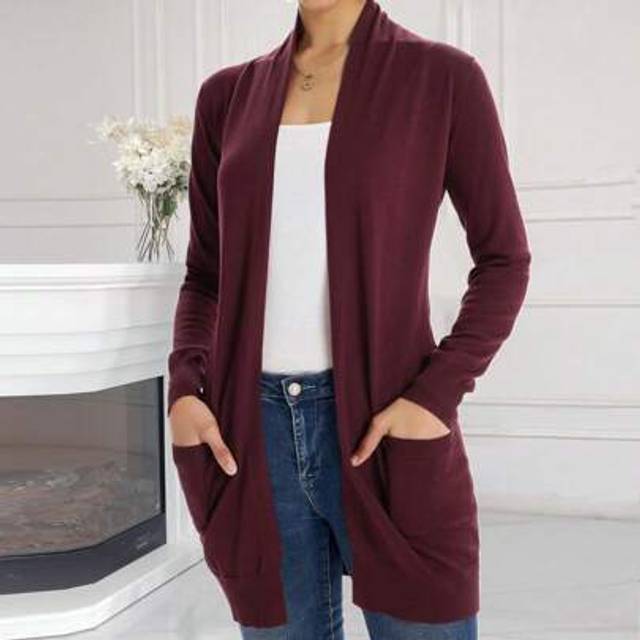SHEIN Women&#39;s Casual Open Front Cardigan Long Knitted Sweaters Shrug With Pockets