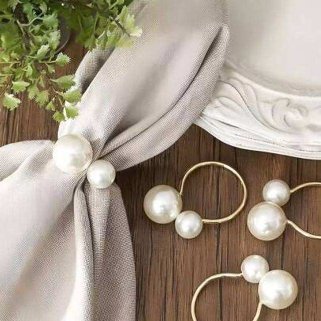SHEIN 10/50/100pcs Artificial Metal Pearl Napkin Rings, Gold & Silver Napkin Holders, Tabletop Napkin Clips, Suitable For Wedding Party, Home Dining Table D