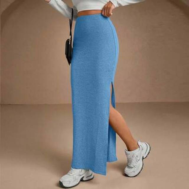 SHEIN Women Solid Color Slit Detailed Tube Skirt