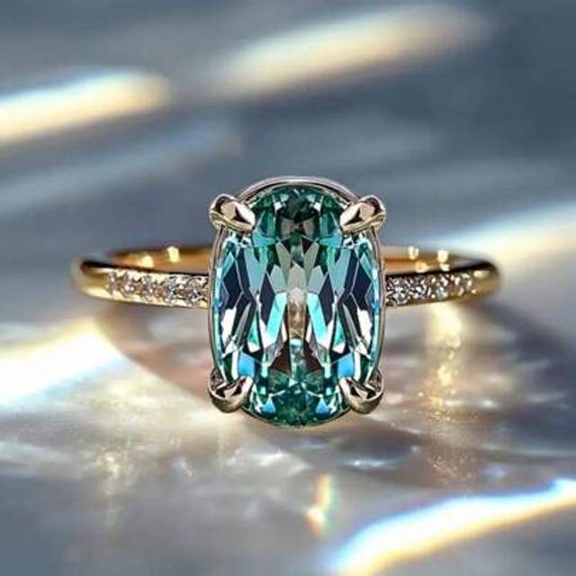 SHEIN Luxury 18K Gold Plated Engagement/Wedding Ring, Studded With Shiny Blue Zirconia Stone, Plated Silver Copper Ring, Suitable For Weddings, Anniversarie