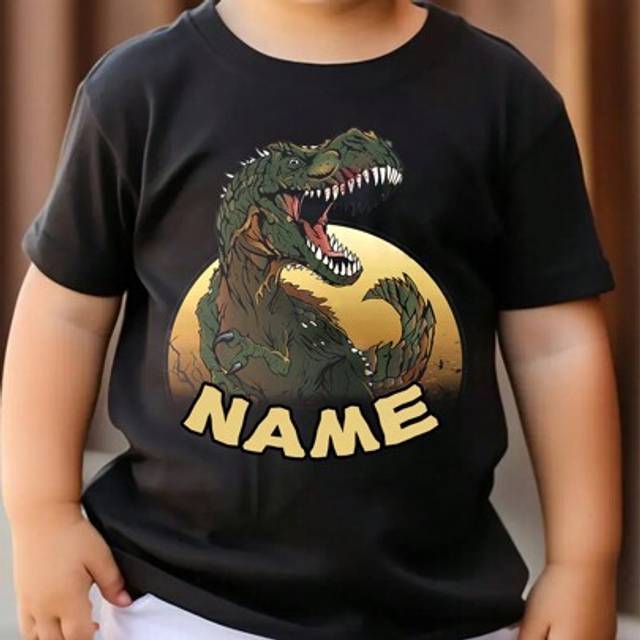 SHEIN Customize Kid Dinosaur Tops, Add Your Own Text/Name To Design Your Personalized Printed Tee, Personalized Names, Summer Clothing, Black Tops, Kid Tops