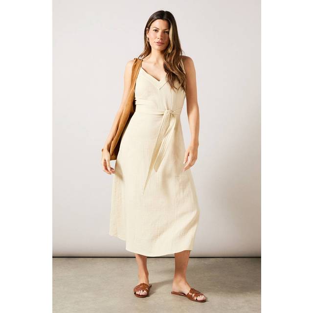 Womens Textured Fit & Flare Midi Dress - Stone - 14