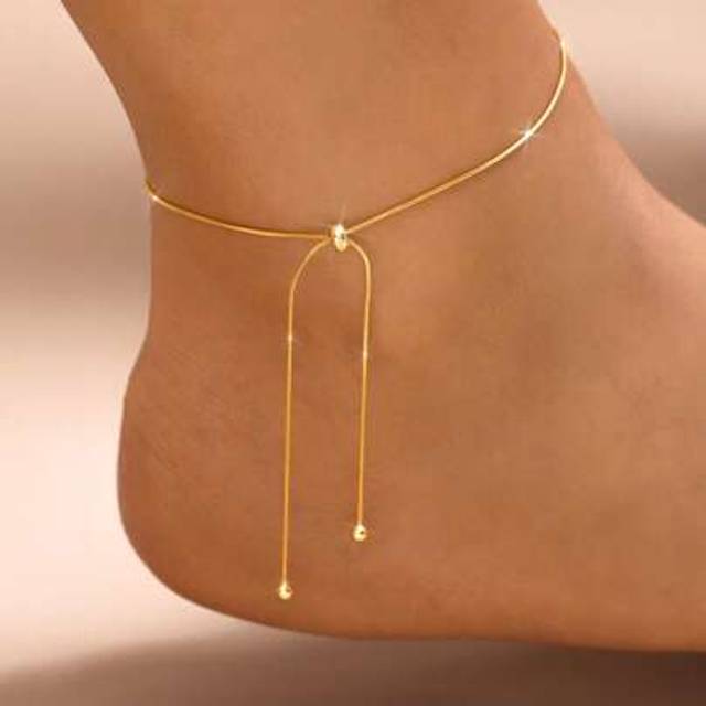 SHEIN 1piece Fashionable 925 Sterling Silver Gold Adjustable Anklet, Simple & Versatile Ankle Jewelry For Women,Suitable For Women&#39;s Beach Vacations/Everyda