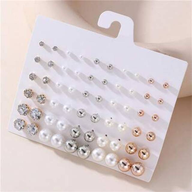 SHEIN 30 Pairs Assorted Girls Pearl & Rhinestone Stud Earrings Set