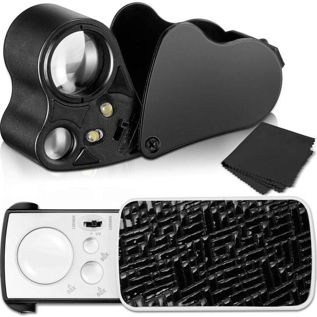 2 pieces jewelers loupe 30x 60x 90x illuminated jewelers eye loupe magnifier uv