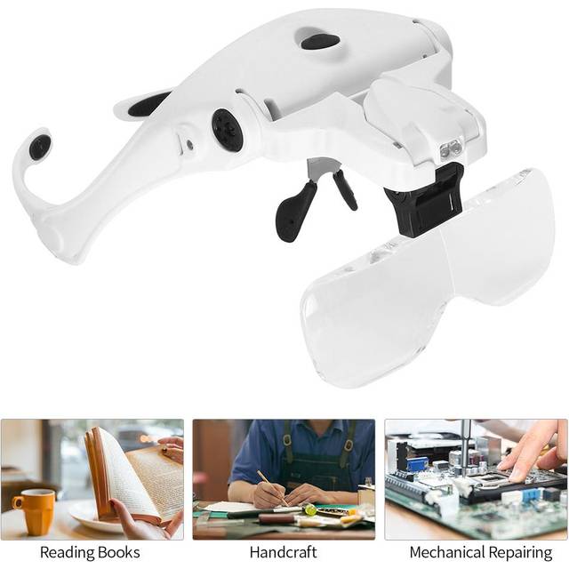 Magnifying Glass Lens LED Light Lamp Visor Head Jeweler Headband Magnifier white