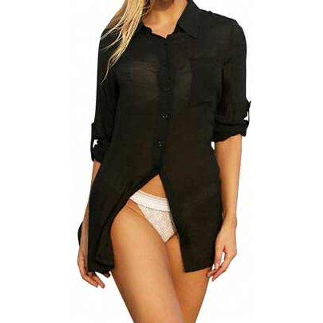 SHEIN Y2K Sheer Cover Up Shirt  UPF 50+ Beach Sun Protection Top With Lace Trim  Sexy Crochet Bikini Cover For Pool Party