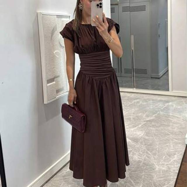 SHEIN Women&#39;s Solid Color Ruched Casual/Commute/Elegant/Holiday/Wedding Party Dress, Spring/Summer