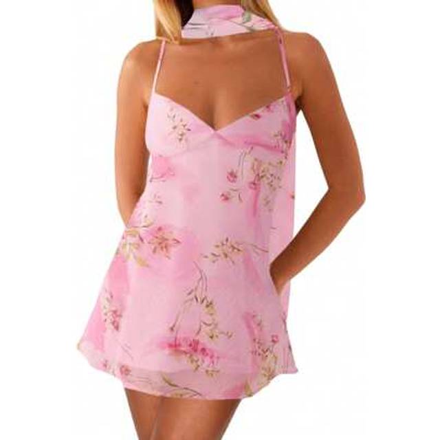 SHEIN Women Y2K Floral Mini Dress Boho Spaghetti Sleeveless Bodycon Cami Dress Going Out Short Dresses With Scarf Sundress Beachwear