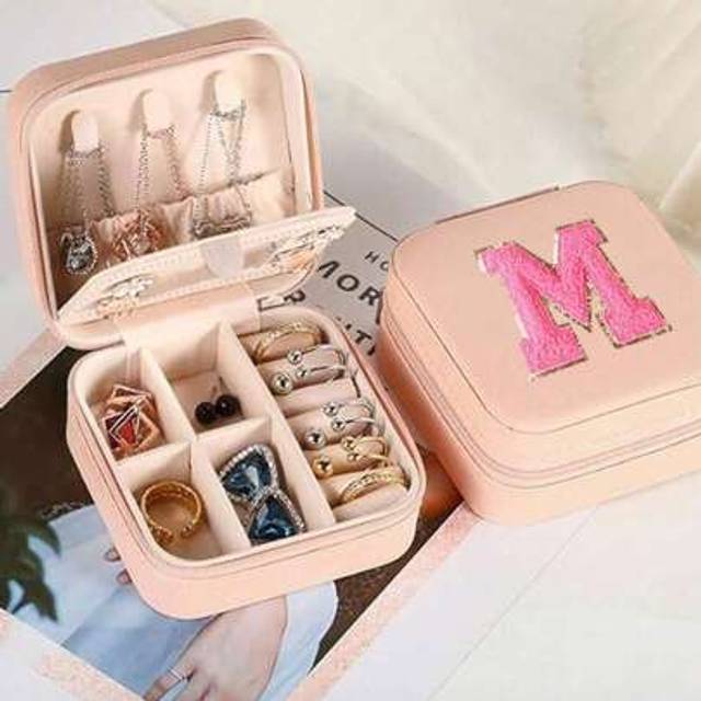 SHEIN 1pc26 Letter Zipper With Mirror Jewelry Storage Box, Small PU Leather Travel Jewelry Storage Box, Collectible Jewelry Box, Ring Storage Box, Pendant S
