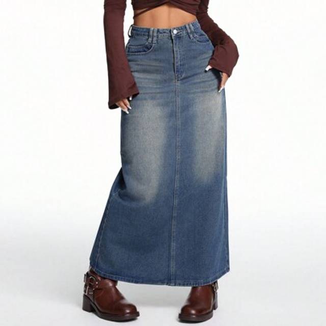 SHEIN Women&#39;s Casual Long Denim Skirt For Beach Vacation