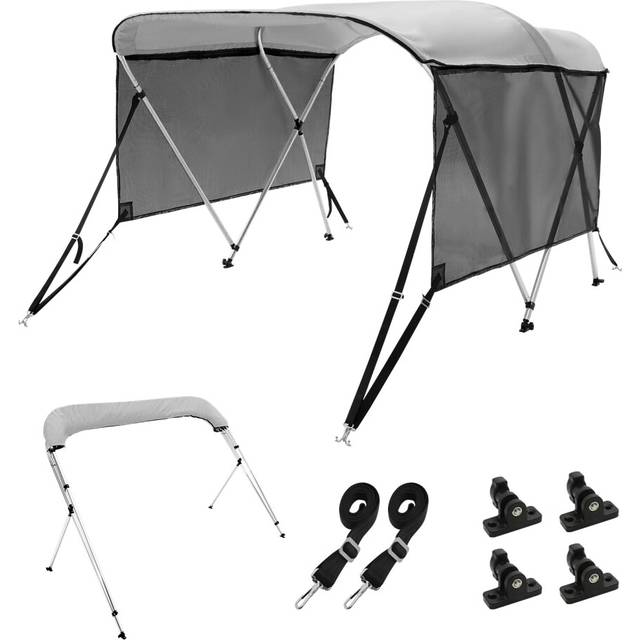 "VEVOR 3 Bow Bimini Top Boat Cover, Detachable Mesh Sidewalls, 600D Polyester Canopy with 1"" Aluminum Alloy Frame, Includes Storage Boot, 2 Support"