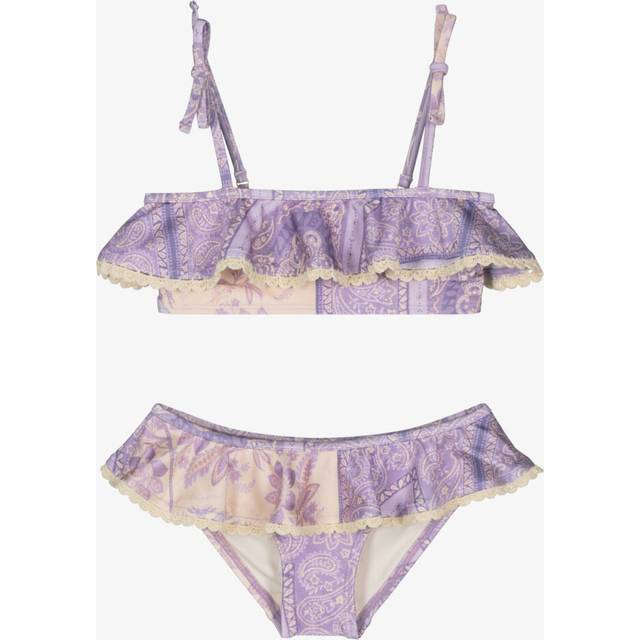 Zimmermann Girls Purple & Ivory Paisley Ruffle Bikini - 10 year