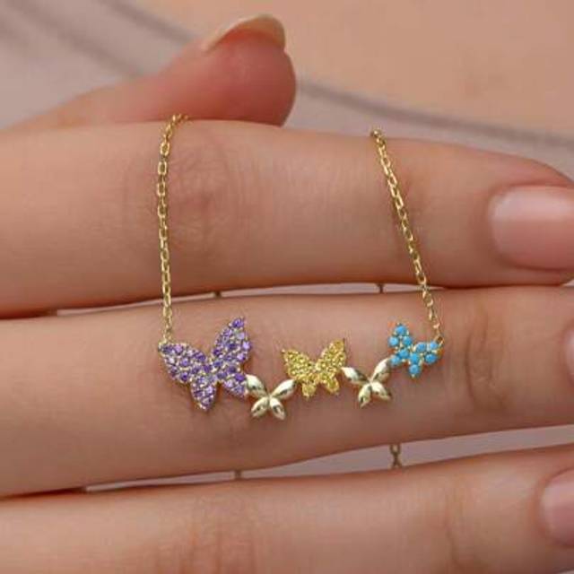 SHEIN 1pc Fashion Colorful Butterfly Silver Necklace With 5 Butterflies, 925 Sterling Silver Elegant Necklace For Women To Wear Casually, Minimalist Luxury