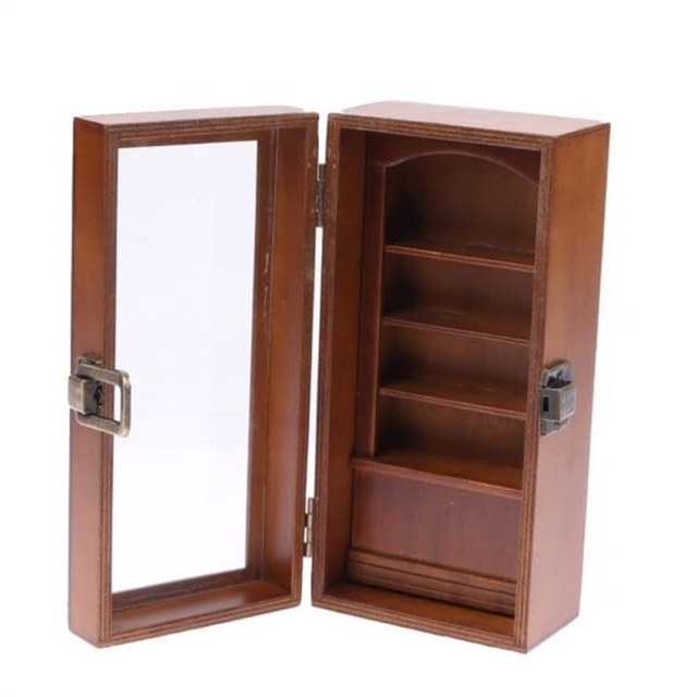 Handmade Miniature Wooden Bookshelf Figurine Statue Desktop Ornament Home Table