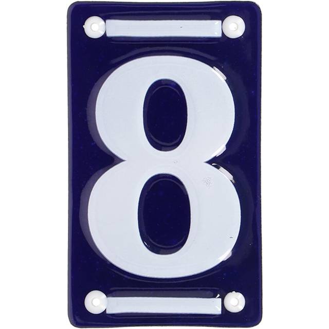 Esschert Design House Numbers  6 inch Enamel Blue and White Address Number Plate - Number 8  Modern House Numbers for Outside