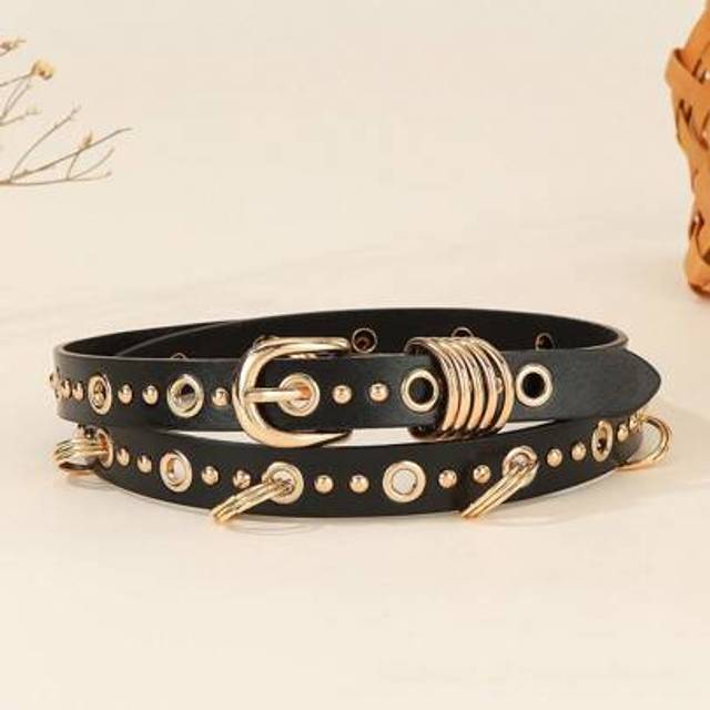 SHEIN Golden Ring Punk Style Small Belt Fashion All-Match Belt Skirt Jeans Decorative Belt