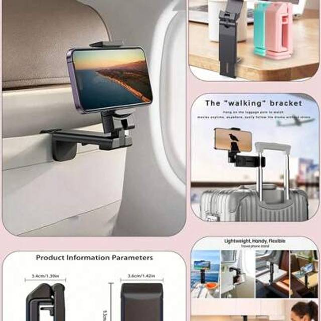 SHEIN 1 Airplane Phone Holder, Portable Travel Holder, Office Desk, Foldable And Adjustable Rotating Selfie Holder, Train Seat Holder, Seat Holder, Car Phon
