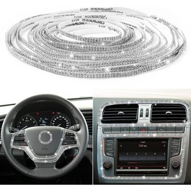 SHEIN Bling Car Trim Self-adhesive Rhinestone Car Interior & Exterior Accessories Car Accessories For Women Car Dashboard Decoration Rhinestone Car Stickers