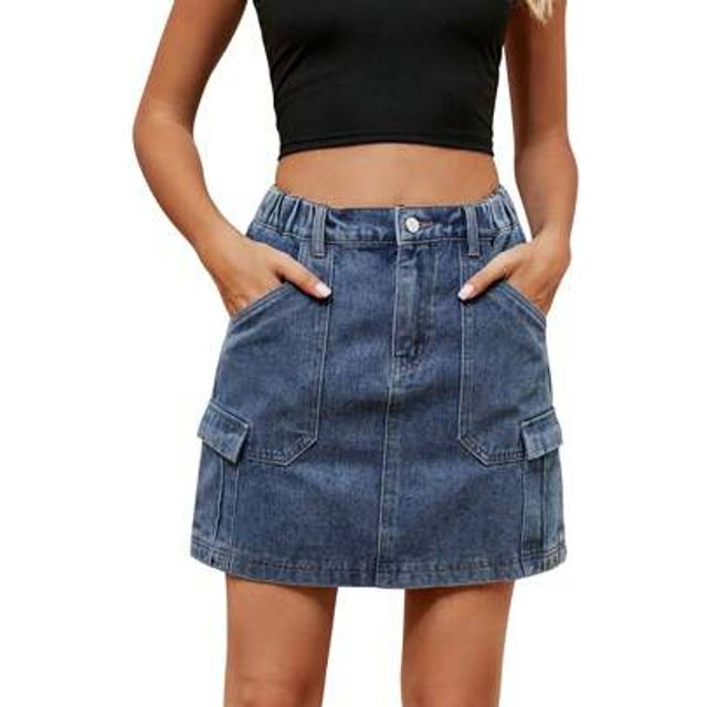 SHEIN Women&#39;s Denim Cargo Skirts Fashion High Waist Flap Pocket Jean Mini Skirts A-Line Skirts Streetwear