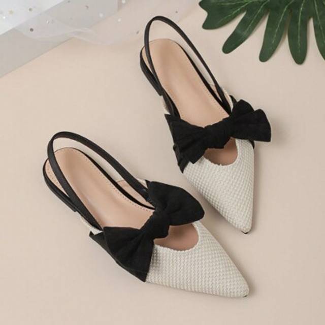 SHEIN Color Block Bow Pointy Toe Flat Shoes, Fashionable Versatile Slip-On Women Shoes