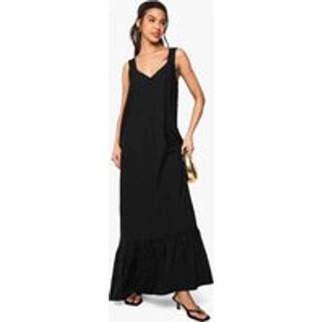 Womens Textured Trapeze Linen Look Column Maxi Dress - Black - 12, Black