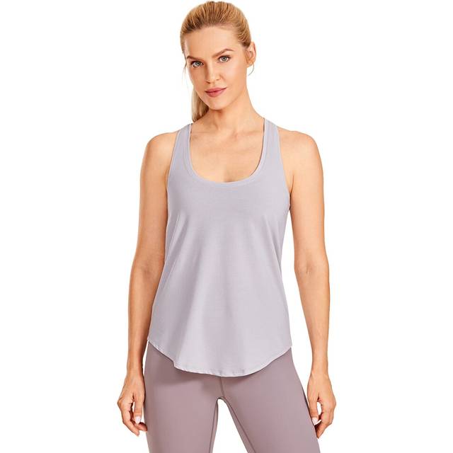 CRZ YOGA Women's Racerback Workout Tank Tops Loose Fit - Soft Pima Cotton Athletic Yoga Shirts Lightweight Iced Iris XX-Small