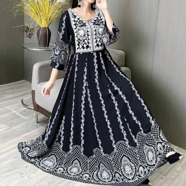 SHEIN Middle Eastern Arabic Bohemian Maxi Dress Artistic Vintage Elegant Casual Holiday Travel Floral Print Dress Gown, Modest