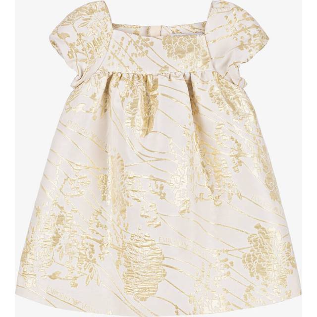 Emporio Armani Baby Girls Ivory & Gold Jacquard Dress - Gold/Ivory - 36 month