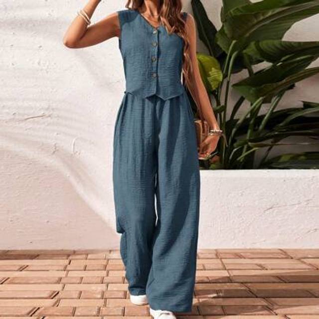 SHEIN Ladies&#39; Sleeveless Solid Color Vest And Pants Set, Minimalist Fashion Suit For Summer