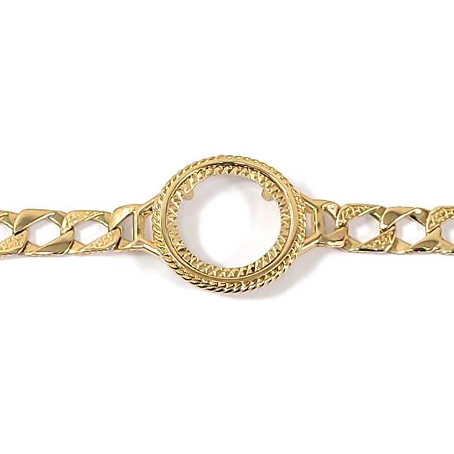 Jewelco London Solid 9ct Yellow Gold Lizard Curb Twist Rope Edge 8mm Half Sovereign Coin Mount Bracelet, 7.5 inch 19cm - JBB408-H