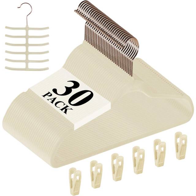 VECELO Premium Velvet Clothes Hangers Suit Heavy Duty (30 Pack)-Non Slip & Space-Saving with 6 Finger Clips & Tie Rack Excellent for Men and Women