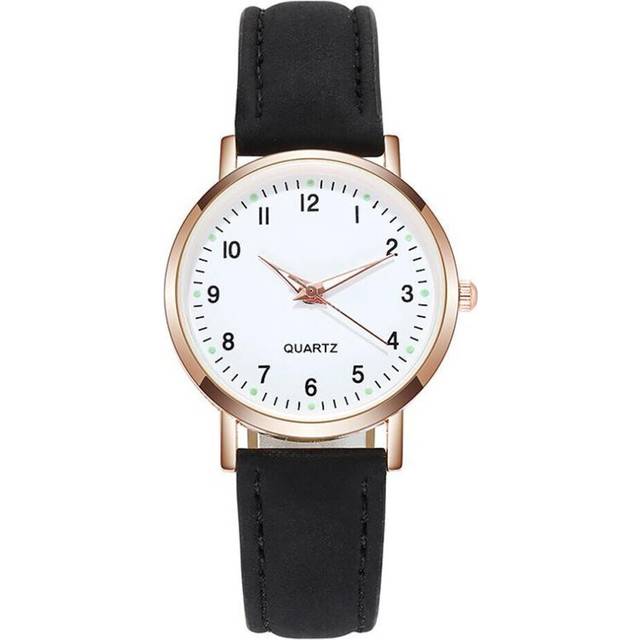 (black) Fashion Ladies Luxury Leather Strap Analog Quartz Watch Luminous Ladies Watch