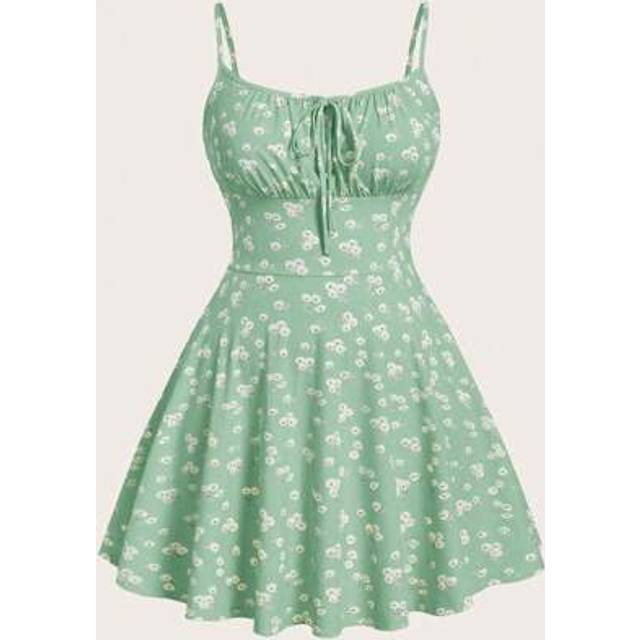 SHEIN Mint Green Ditsy Floral Plus Size Chiffon Dress,Summer Dresses For Women