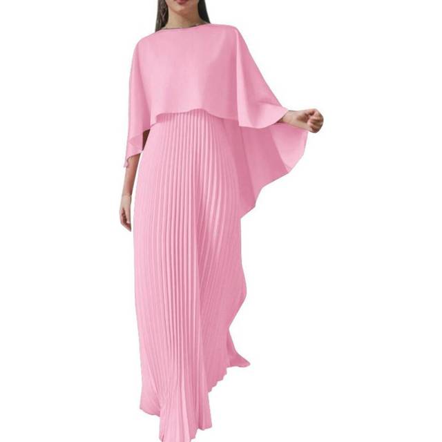 (pink, 4XL) ZANZEA Womens Casual Fake Two Piece Long Sleeve Pleated Long Dress