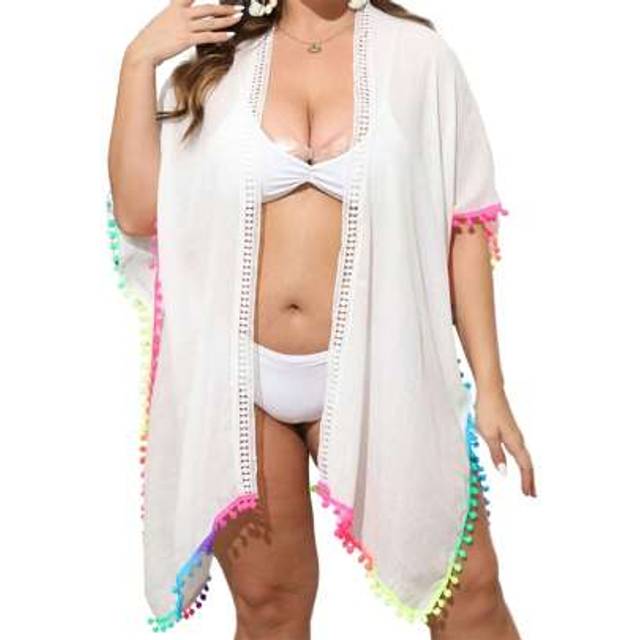 SHEIN Women Bikini Cover Up Cardigan Tassel Patchwork Split Loose Beach Kimono For Swimsuit Bathing Suit