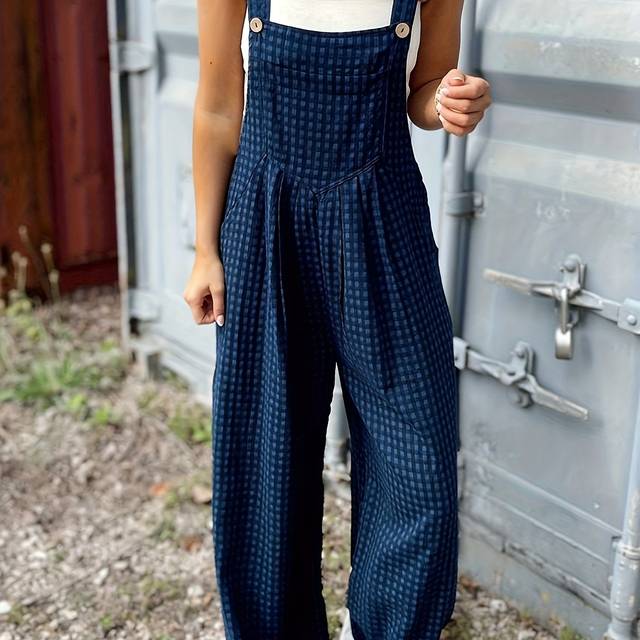 TEMU Pattern Wide Strap Overalls, Casual Sleeveless Wide Leg Jumpsuit For , Women's Clothing