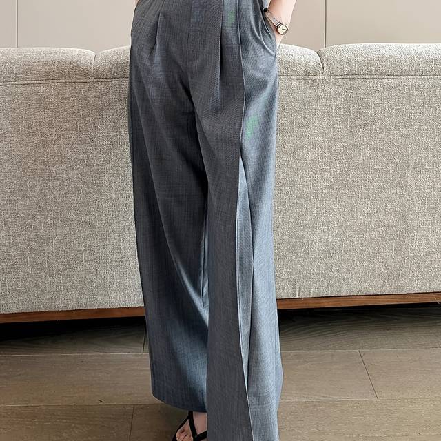TEMU Women' High-waisted Wide-leg Pants - Solid Black, , Casual Trousers For Spring/fall, Adult, Fashionable Casualwear | Elegant Wide Leg Pants |