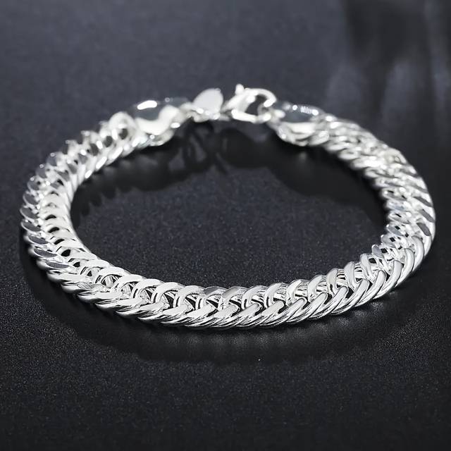 TEMU 1pc 925 Sterling Silver 10mm Cuban Link Chain Bracelet, 8 Inches - Elegant Gift For Men, Women, - Weddings, Parties, And Casual Attir