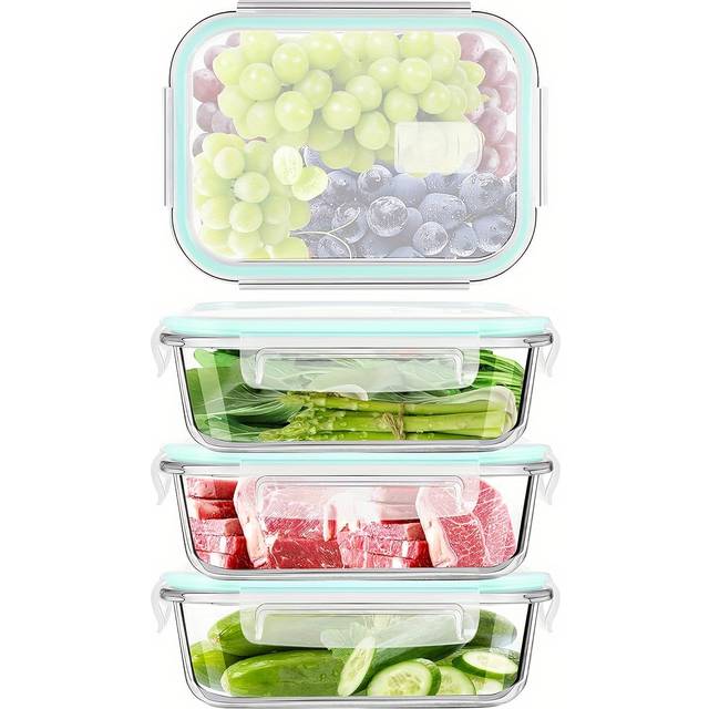 TEMU 4*640ml Glass Food Storage Containers With Lids, Glass Meal Prep Containers With Lids, Meal Prep Containers Reusable Glass, Glass Lunch Box With Lids Clip Lock Glass Food
