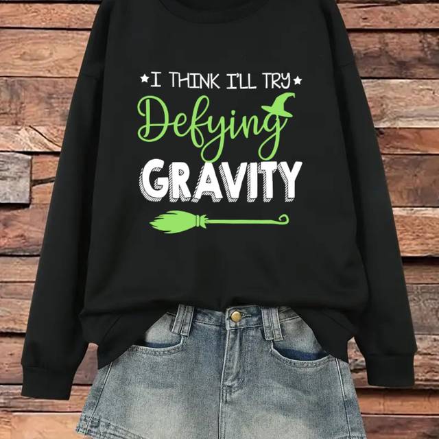 TEMU Women's Plus Size Casual Sweatshirt With Color Pattern, Crew Neck, Polyester Knit Fabric, , For Halloween