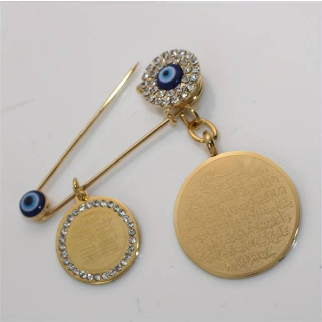 TEMU 1pc Vintage Evil Eye Brooch Pin - Golden- Alloy With Blue Stones & Crystals, Funky Protective Jewelry Gift For Women, Jewelry