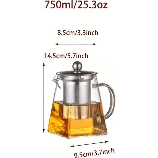 TEMU 1pc Glass Teapot With Tea Infuser, Square Glass Tea Kettle With Stainless Steel Tea Strainer, Blooming And Loose Leaf Tea Maker, Perfect For Home Office Restaurant Family Day, Tea Accessories
