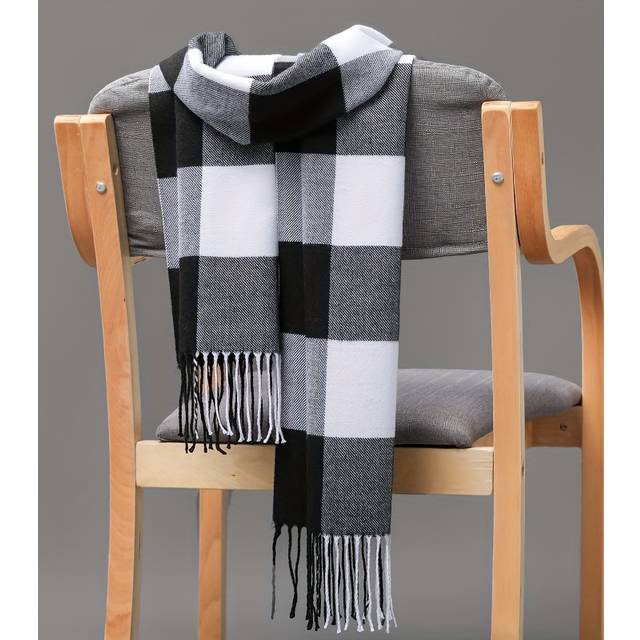 TEMU Festive Scarf: Winter For Men And Women - Soft Polyester, Fringe Detail, Suitable For Casual