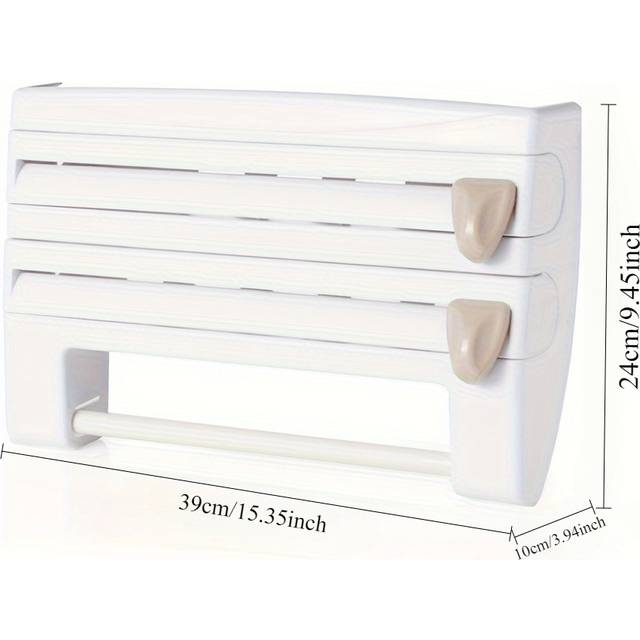 TEMU Cling Film Dispenser, 3-in-1 Wall-mounted Kitchen Paper Towel Holder, Plastic Wrap & Tin Foil Dispenser, Wall Roll Holder Kitchen 3 Rolls Suitable Kitchen And Restaurant